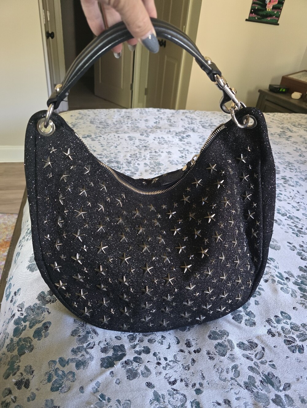 Authentic Jimmy Choo Black Embellished Crescent Shoulder Bag